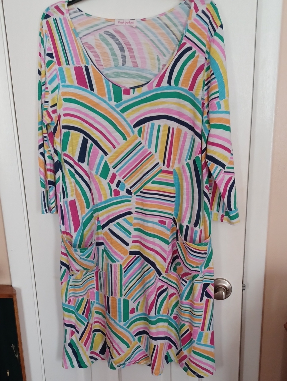 fresh produce Multicolor Striped Scoop-Neck Long Sleeve Dress